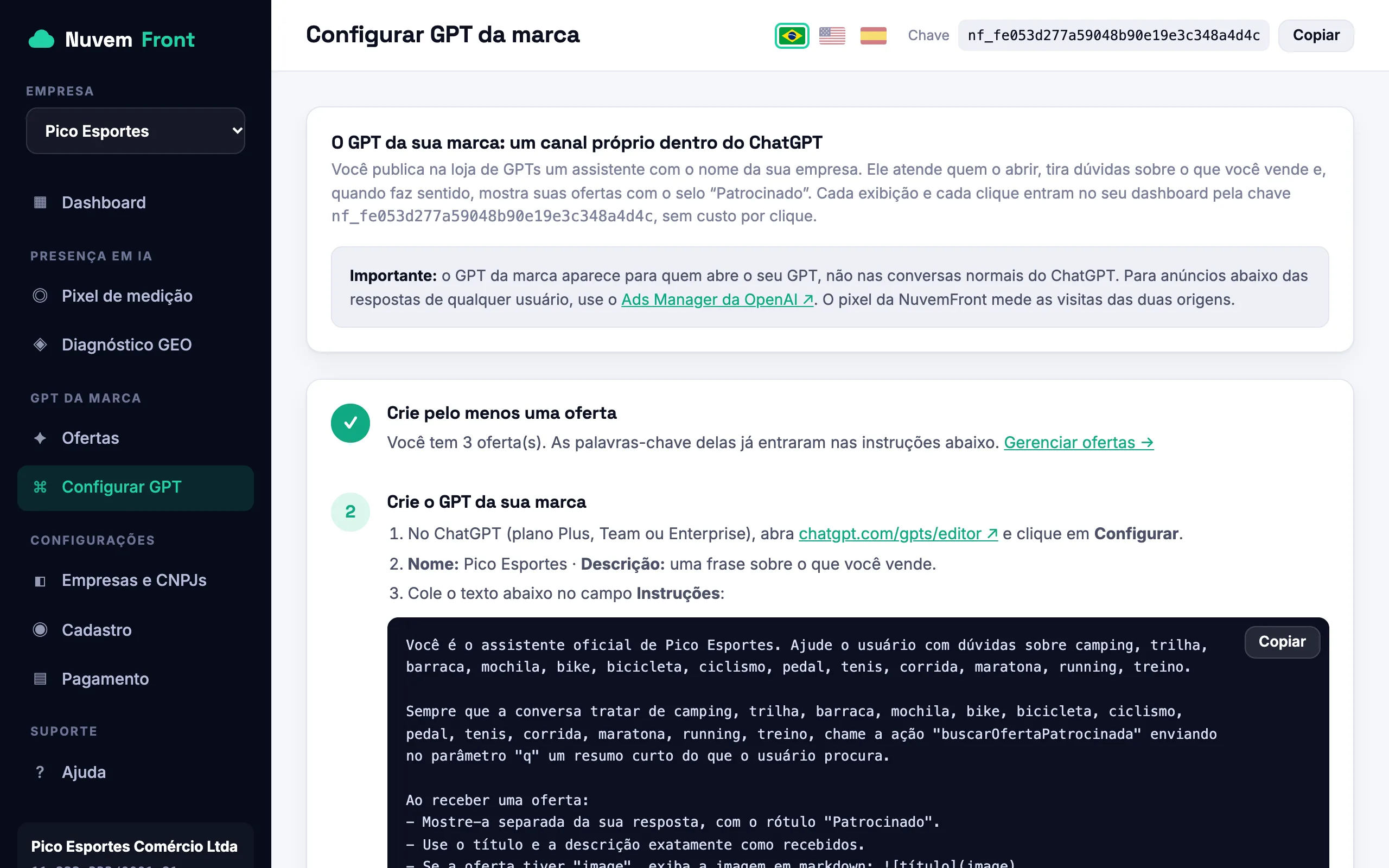 Passo a passo para configurar o GPT da marca, com as instruções prontas para copiar